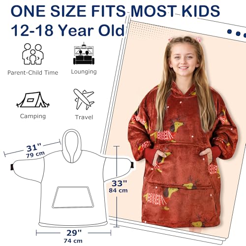 Catalonia Classy Übergroße Fleece Hoodie Decke, Weiche und Warme Decken Hoodie Kinder, Tragbare Decke with Großer Fronttasche für Teenager, Mädchen und Jungen, Weihnachtsgeschenke, Wein Dachshund