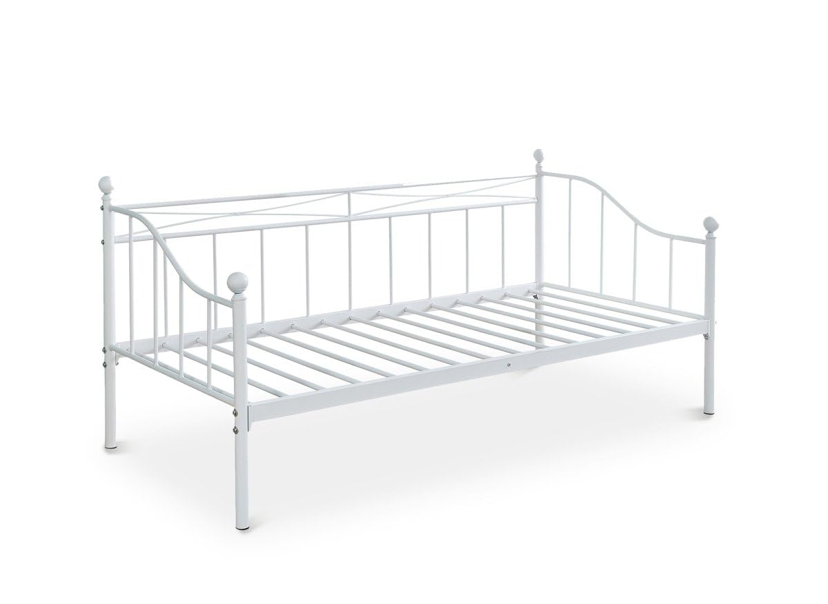 DecoInParis Lit Banquette gigogne en métal Blanc Alicia 90 x 190 cm