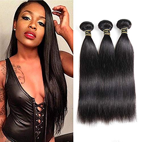 Aodai Brazilian Virgin Hair Straight with Closure 4x4 Free Part Brazilian Straight Human Hair Bundles with Closure Natural Black(16 18 20)