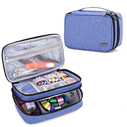 Luxja Organizador de Tejer Bolsa para Accesorios de Coser como Agujas Tijeras Hilos (No incluido accesorios), azul oscuro