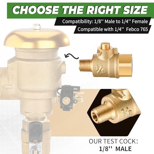 Image of Saillong 2 Pcs 1 /8'' Male x 1 /4'' Female Test Cock and PTFE Sealant Tape for Backflow Valve, Brass Test Cock for Preventing leaks, Fits Sprinkler Backflow Preventer of 1 /4'' Female Connector