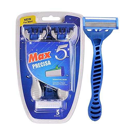Disposable Razor for Men/Women, Safety Beard Hair Cleaning Men Hotel 5 Blade Manual Shavers Personal Trimmer for business trip, travel, hotels and motels, gyms, resorts (Blue)