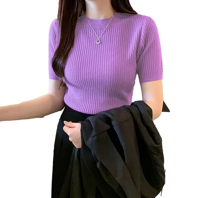 Image of Women Trendy High Neck Top Half Sleeves Crop Top for Women Formal, Casual, Office, Party Top