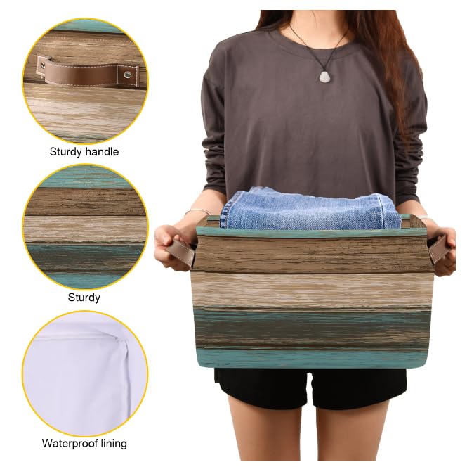 Cesta de almacenamiento rectangular con estampado de madera, cestas organizadoras para ropa, regalos para el hogar, oficina, dormitorio