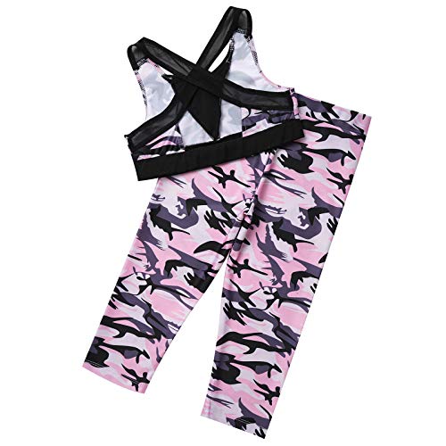 Yeahdor Girls Camouflage Athletic 2 Pcs Dance Outfit Crop Top with Capri Pants Gymnastics Activewear4