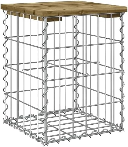 vidaXL Garden Bench with Gabion Design, Impregnated Pine Wood Construction, Galvanised Steel Base, Compact Size, Suitable for Garden, Patio, Backyard