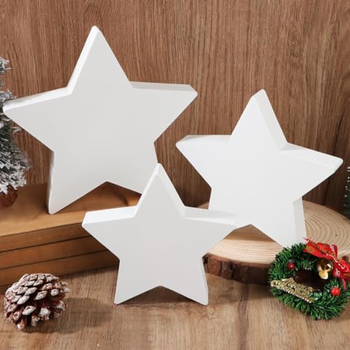 BETESSIN Tischdeko Weihnachten - Holzsterne 3er Set - Weihnachtsdeko...
