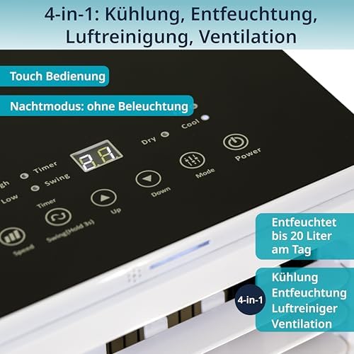 Bild 1 - Könighaus Smarte Mobile Klimaanlage | Schnell & Effizient (A) | 4-in-1: Kühlung + Entfeuchter + Ventilator + Luftreiniger | Steuerung per Fernbedienung & Alexa | 7000 BTU Klimagerät (2,1 kW)