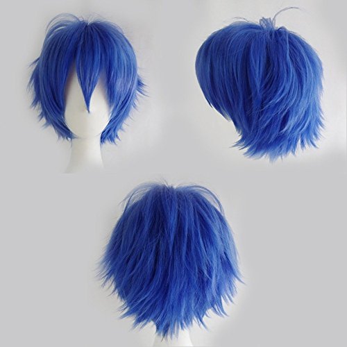 S-noilite Women Mens Male Short Fluffy Straight Hair Wigs Anime Cosplay Party Costume Dress Synthetic Spiky Wig (Dark Blue)