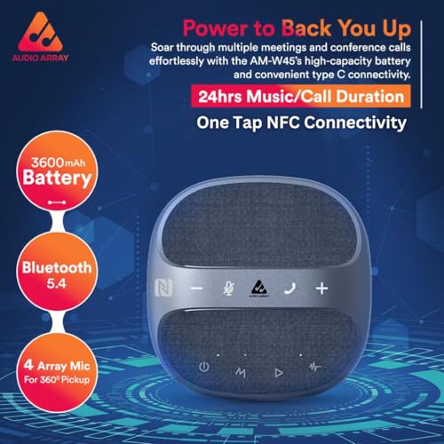 Audio Array AM-W45 Wireless Conference Microphone with Speaker | Bluetooth, USB & 4 Mics | 360° Pickup Upto 4M | Noise Reduction & Enhanced Voice |... - Image 2