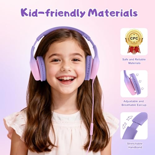 Casque enfants limiteur volume 85/94 dB Voopwink protège audition avec micro rose violet