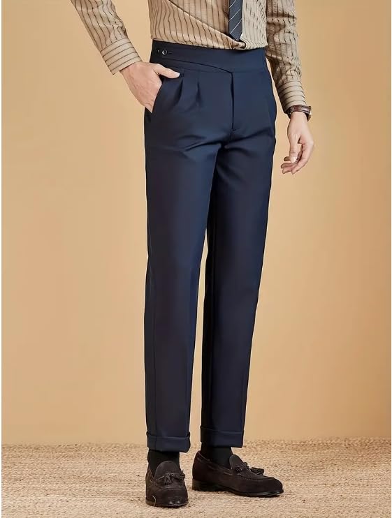 Men's High Waisted Business Neapolitan Pleated Front Classic Fit Dress Pant4