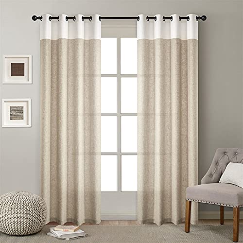 Lanqinglv Dekoschals Gardinen Lichtdurchlässig Vorhänge,Weich & Leichter Leinenoptik Blickdicht Wohnzimmer Schlafzimmer,Halbtransparent Verdunklungs,Ösenvorhang,1 Set,130x240 cm(BxH),Weiß und Beige Cover