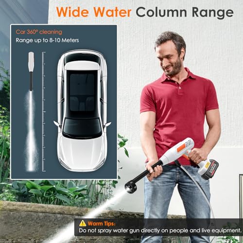Hidrolimpiadora de Alta Presión, Hidrolimpiadora a Batería Portatil, Pistola de Agua a Presión con 6 en 1 Boquilla Multiusos, Batería y Tubo de 5 m, para Coche, Suelo, Jardín, Limpieza y Riego - imagen 6