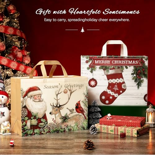STYPOP 12 Pack 17" Extra Large Christmas Gift Bags, Reusable Non-Woven Christmas Tote Bags with Handles, Perfect for Gift Wrap/Party Favor Supplies, 16.9 * 12.6 * 6.8" - image 2