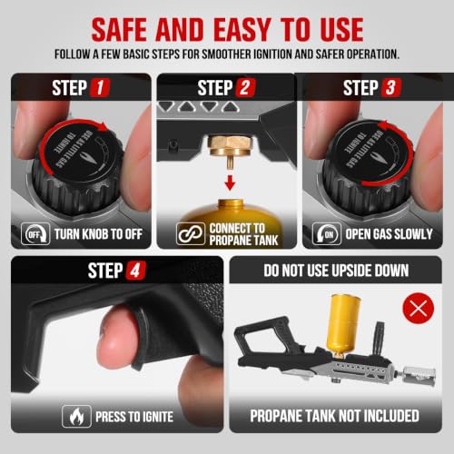 Powerful Propane Torch Gun, Adjustable Flame Thrower Gun for BBQ, Charcoal Lighter, Steak Searing, Campfire, Fire Pit, Outdoor Cooking (Tank Not Included) - image 5