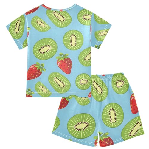 ALAZA Kiwis Strawberry Blue Pajamas Short Sleeve 2 Piece Sleepwear Top and Bottom Pajama Set Unisex2