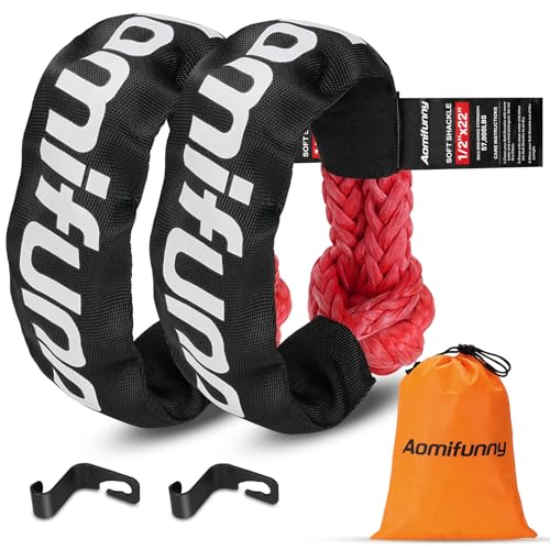 Aomifunny Synthetic Soft Shackle Rope 2-Pack 1/2in x 22in 56000 Lbs Breaking Strength Synthetic Road Recovery Rope with Winch Ring for Sailing SUV ATV 4X4 Truck Jeep Safer Than Metal Shackle (Red)