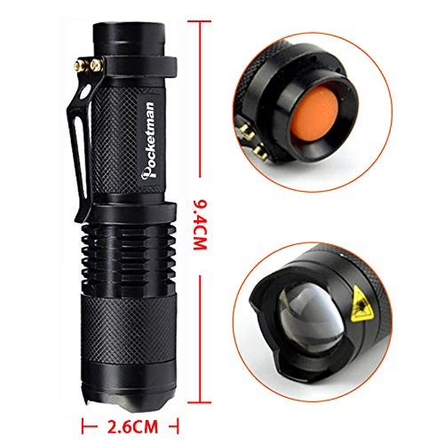POCKETMAN mini torcia a led da 5,3 pollici super luminoso 500 lumen con clip di illuminazione per il campeggio, escursioni, emergenza (1 pacchetto