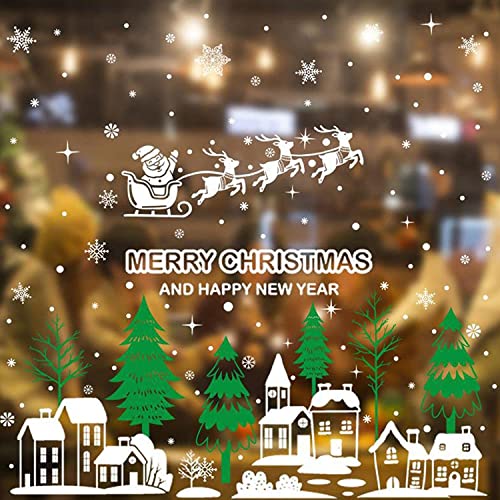 DXJ Fensteraufkleber Weihnachten Selbstklebend, Rentierschlitten Weihnachtsmann Wandaufkleber Schneeflocken Fenster ,PVC Weihnachten Fensterdeko , für TüRen,Schaufenster, Vitrinen, Glasfronte Cover