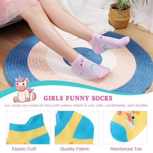 Image of WEVIAS Kids Girls Socks Unicorn Ankle Funny Cartoon Low Cut Cotton Cute Novelty Fashion Toddler No Show Silly Socks 6 Pairs