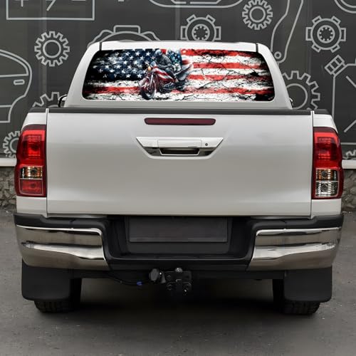 Image of Back Window Decals for Trucks - 65x17.3 in American Flag Window Decal Rear Window Decals for Truck Decor, Creative Truck Rear Window Decal for Personalized Decoration - AFD-10-S