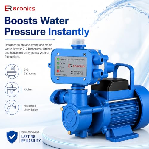 Image of 0.5 HP Pressure Booster Pump for Home with Automatic Pump Controller | Ideal for 2-3 Bathrooms & Kitchen | Constant Water Flow for Taps & Multi-Outlet Lines | Silent Copper Motor