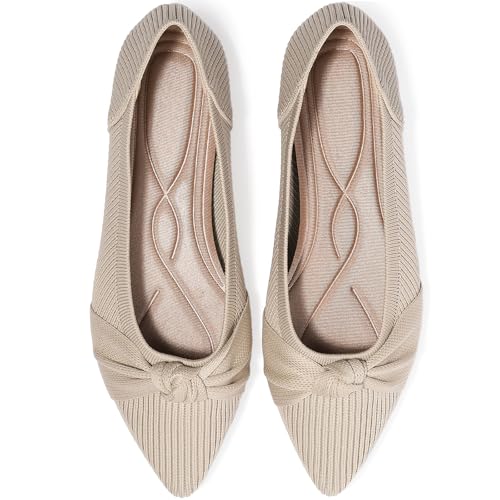 Image of TINGRISE Women's Flats Shoes Comfortable Dressy Pointed Toe Knit Washable Ballet Flat