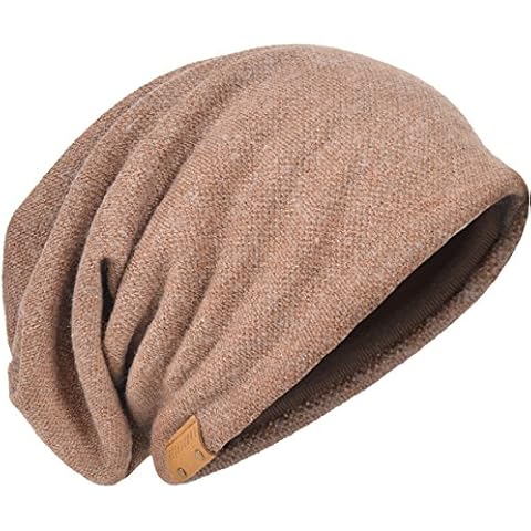 HISSHE Oversized Men Knit Beanie Hat Baggy Slouchy Double-Layer Skull Cap B011s (Solid-Brown) Cover