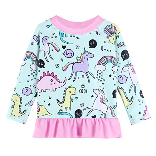 Image of XFGIRLS Girls 2-Piece Swimsuit Long Sleeve Rash Guard Set Toddler 6M-8Y | UPF 50+ blocks 98% UV, Quick-dry, Easy on /off, Bright colors stand out, Machine wash, Breathable, Beach, swim, water park