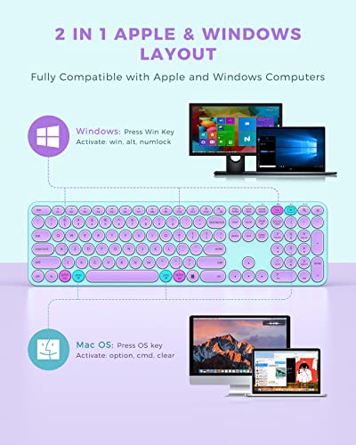 Wireless-Keyboard-and-Mouse-Combo-seenda-USB-Type-C-Wireless-Mouse-and-Keyboard-for-Mac-and-Windows-USB-C-Full-Size-Round-Key-Cute-Keyboard-for-Mac-Windows-7810-Laptop-Computer-Purple-Green