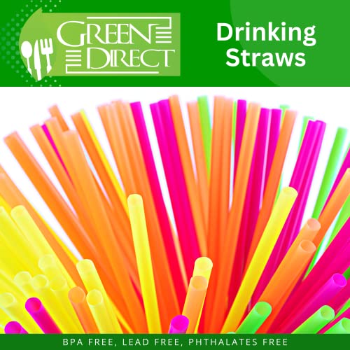 Drinking Straws By Green Direct - 10.75 Inches Plastic Smoothie Straws Individually Wrapped - Extra Long & Thick For Use With Any Jumbo Cup Or Water Bottle - Bpa Free - Mixed Neon Colors Pack Of 300 #TOP5