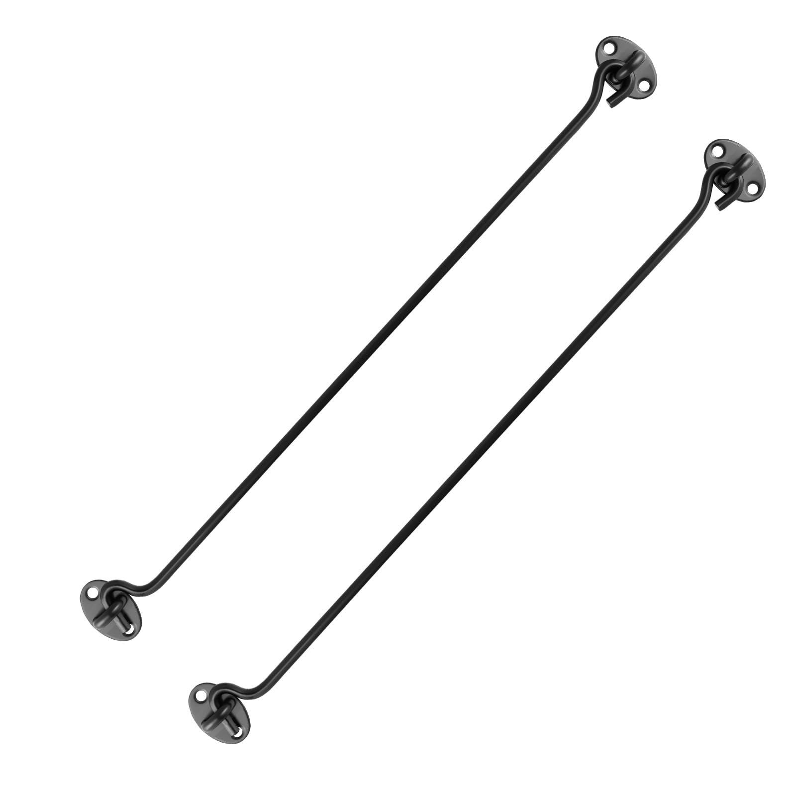 Set di 8 Ganci a Vento Neri 40 cm in Acciaio Inossidabile, Fermaporta con 32 Viti e Piastra 4x2,6 cm per Porte, Finestre e Cancelli