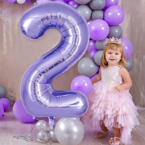 Image of Purple 2 Number Foil Balloon with Crown & Base Balloons | 32 Inch Helium Supported for Birthday, Anniversary, Baby Shower Decoration - Pack of 14