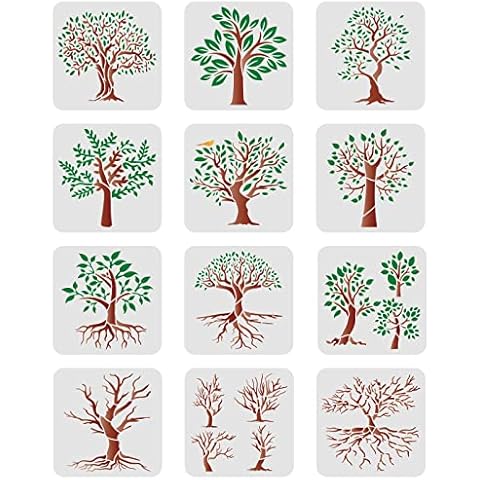 FINGERINSPIRE 12 Pcs Tree Pattern Stencils Cover