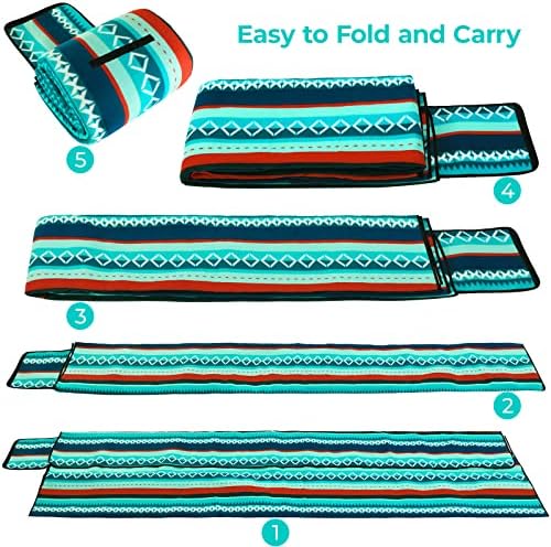Large Picnic Blanket 300 x 200 cm, Waterproof Backing Picnic Blanket Outdoor Beach Mat with Carry Handle, 3 Layers Material, Fleece Heat, Beach Blanket for Camping, Picnic, Travel (Green Striped)
