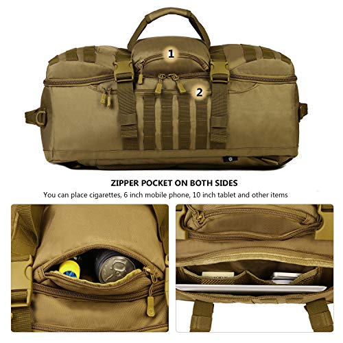 ArcEnCiel Outdoor Tactical Army Backpack Military Waterproof Camouflage Suitcase Hunting Mountain Sports Luggage Hiking Camping Bag -Rain Cover Included (Coyote Brown)