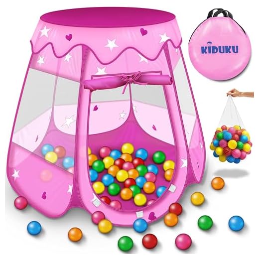 KIDUKU® Tienda de campaña Infantil + 100 Bolas + Bolsa casita de Tela para Jugar Piscina de Bolas Castillo para Interior y Exterior (Rosa)
