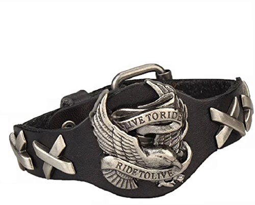 fat cat sales Live to Ride Men's Leather Biker Bracelet(Black)