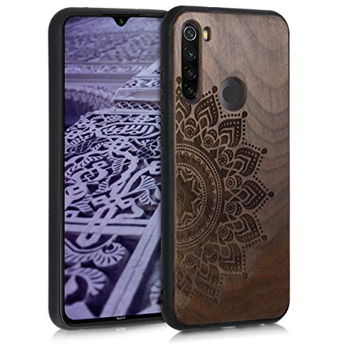 kwmobile Funda Compatible con Xiaomi Redmi Note 8T - Funda de Madera de Nogal Sol Naciente marrón Oscuro