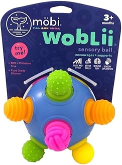 MOBI WOBLII Baby Sensory Toy - STEM Ball for Babies and Toddlers Age 3 Months Old +, Motor Skills Development, Multi-Color, Multi-Dimensional and Durable, Made of Food-Grade Silicone,