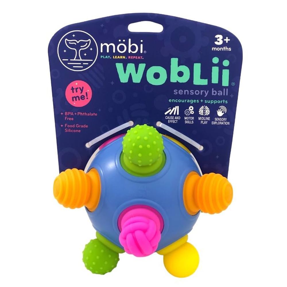 MOBI WOBLII Baby Sensory Toy - STEM Ball for Babies and Toddlers Age 3 Months Old +, Motor Skills Development, Multi-Color, Multi-Dimensional and Durable, Made of Food-Grade Silicone,