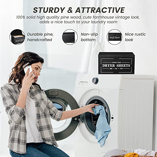Cute-Dryer-Sheet-Holder-with-Lid-Rustic-Farmhouse-Dispenser-Laundry-Room-Decor-Accessories-Container-Fabric-Softener-for-OrganizationStorage-Black Cute Dryer Sheet Holder with Lid Rustic Farmhouse Dispenser Laundry Room Decor Accessories Container Fabric Softener for OrganizationStorage Black
