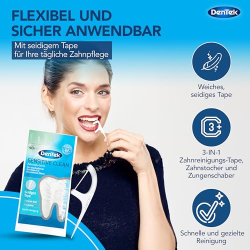 40 St. DenTek Sensitive Clean Zahnseide-Sticks - für sensibles Zahnfleisch - engstehende Zähne - Zahnreinigung der Zahnzwischenräume - Minzgeschmack - Fluorid - Zahnstocher - Zungenreiniger