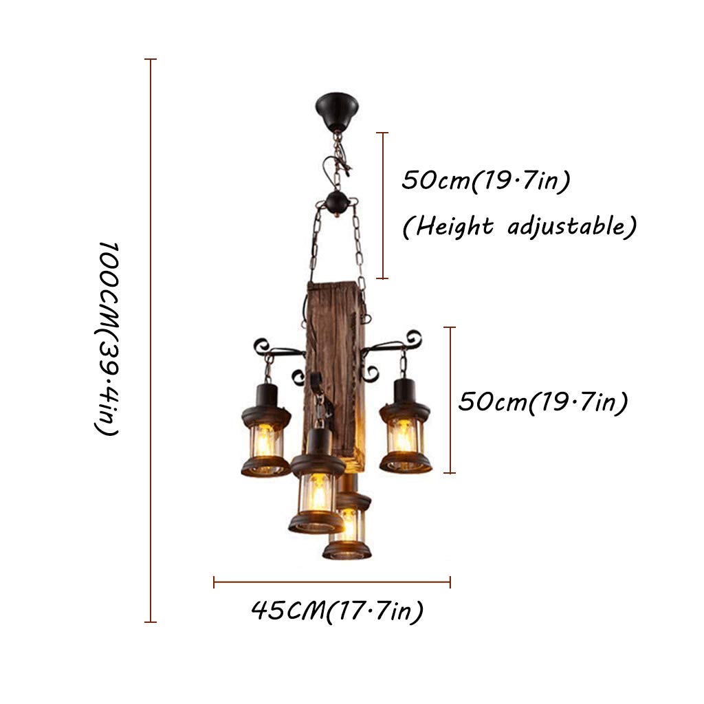 Pendellampe Vintage Industrielle Holz Kronleuchter 4 Kopf Retro Industrial Style Creative Disign Lampe Hängeleuchte Cafe Loft Metall Glas Dekorativer Kreativ Wohnzimmer Esszimmer Bar Cafe Hängelamp