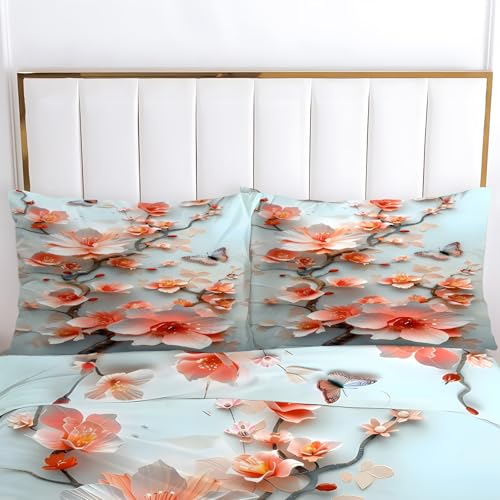 Parure de lit 220x240 fleur avec 2 taies d'oreiller microfibre