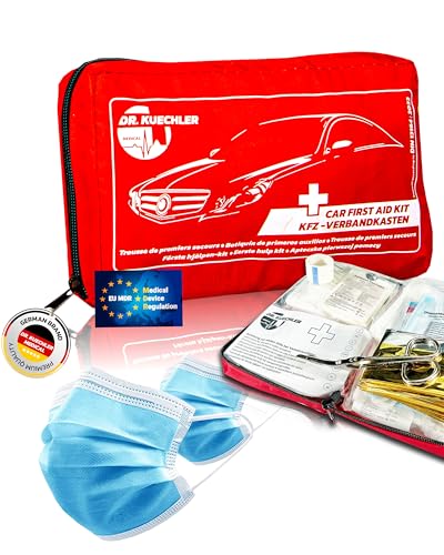DR.KUECHLER MEDICAL Qualitäts- KFZ Verbandstasche neueste DIN Norm 13164 2026 Auto PKW Verbandskasten für die TÜV Prüfung vollständiges Erste Hilfe Set Auto Color First AID KITS:rot