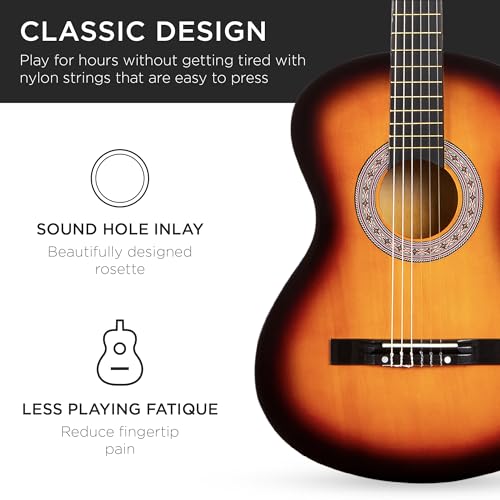 Image of Best Choice Products 38in Beginner All Wood Acoustic Guitar Starter Kit w /Case, Strap, Digital Tuner, Pick, Strings - Sunburst