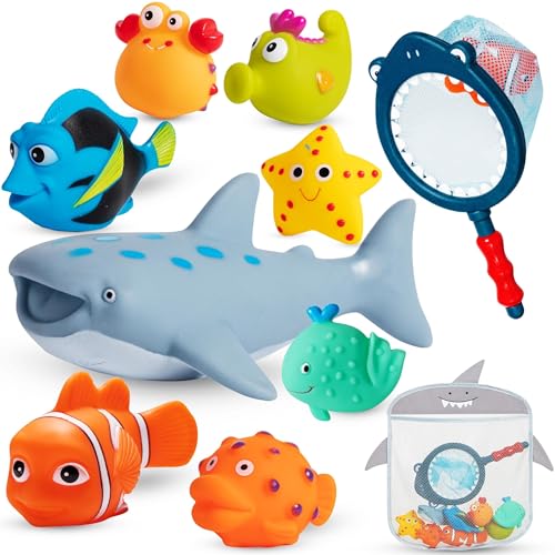 Image of No Hole Mold Free Bath Toys,10 Pack Bath Toys for Toddlers 1-3,Water Toys for 6-12 Months Infants with Storage Bag,Baby Shark Toys for Pool, Bathtub, Beach, Shower, Tub, Kids Boys Girls Gifts