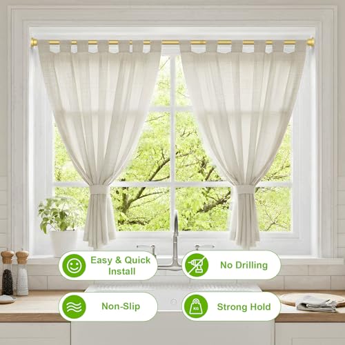 Image of Shower Curtain Rod 45 to 77 Inches Gold Tension Curtain Rod No Drilling Shower Tension Rod Adjustable Curtain Tension Rod Shower Rods for Bathroom,Windows